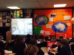 Students at Silverhill Primary School talked with electrical engineer Johnny Gaelens at Princess Elisabeth Research Station.