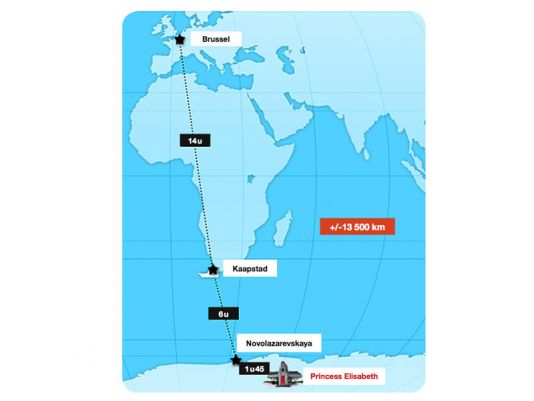 De reis heeft twee tussenlandingen : Kaapstad in Zuid-Afrika en het Antarctische Novolazarevskaya...