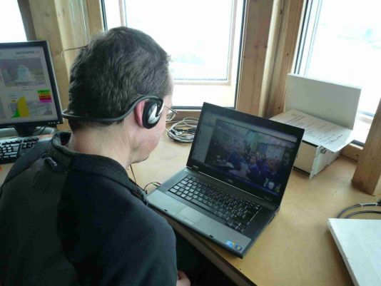 Alexander Mangold speaks to Findern Primary School on skype from Princess Elisabeth Station