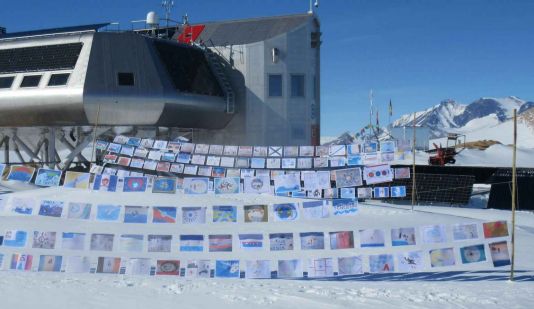 Antarctica Day flags flying at Princess Elisabeth Station