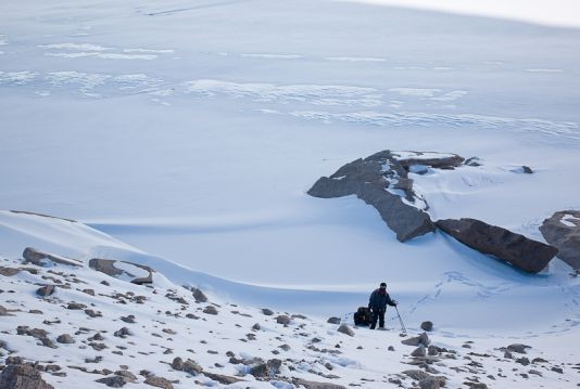 Annick Wilmotte at the foot of Utsteinen Nunatak