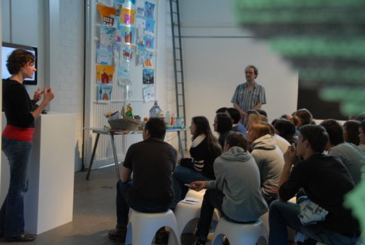 Students participating in an interactive quiz in the sustainable development section of the exhibition