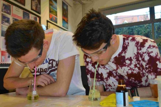 Students at Bilborough College conducting ocean acidification experiment