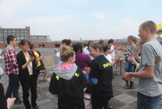 Penguins reunited: Students clap in different rhythms, one rhythm for each 'penguin' family, allowing the female to find her partner and baby upon return.