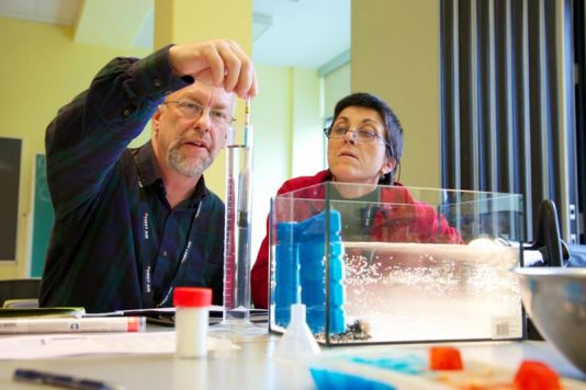 Measuring the density of different masses of water - the first part of the thermohaline circulation experiment.