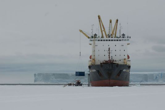 Les ingrédients d'un déchargement réussi: les grues, les containers, les Prinoth, l'équipe!