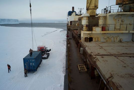 Another container unloaded from the Papanin
