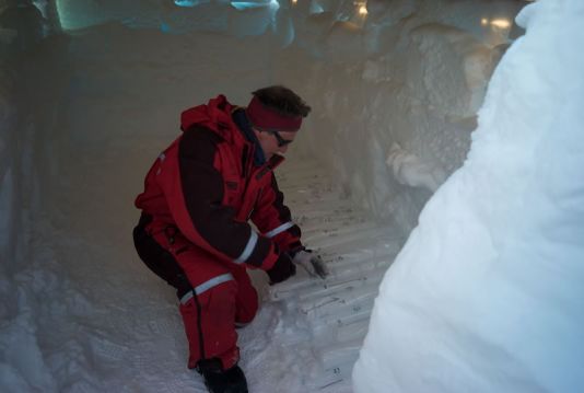 BELISSIMA team keeping their ice core samples fresh in an ice cave.