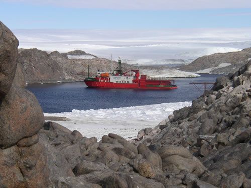 De Astrolabe is een klein (50m) bevoorradingsschip dat vaak de route Hobart (de hoofdstad van Tasmanië, het grootste eiland rechtsonderaan Australië) en Dumont d'Urville. Hier ligt het voor anker op een beschermde locatie vlakbij de Dumont d'Urville basis.