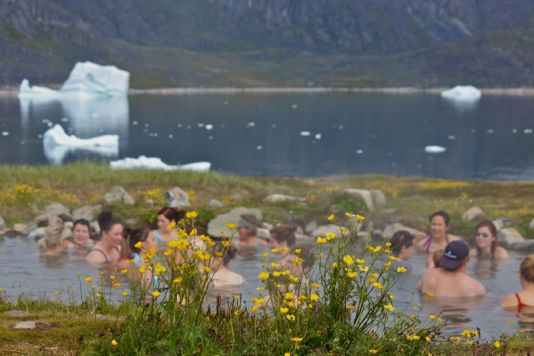 Relaxing in Viking hot springs.